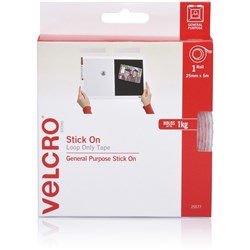 VELCRO BRAND Stick On Loop Only 25mnm X 5m White